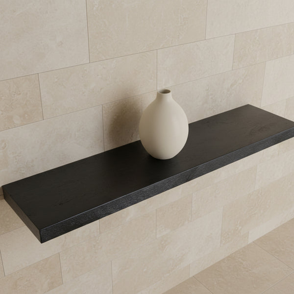 Zwart zwevende wandplank - fsc-gerecycled hout - 80x18x3,8 cm
