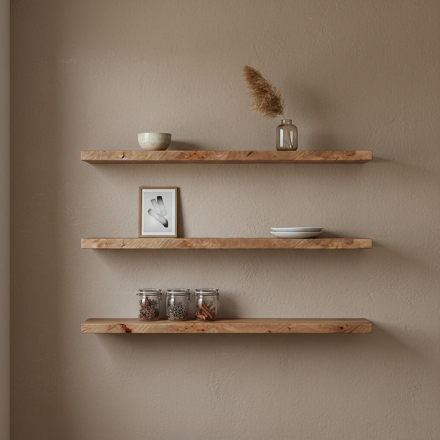 Mangohouten zwevende wandplank - 80x18x3,8 cm