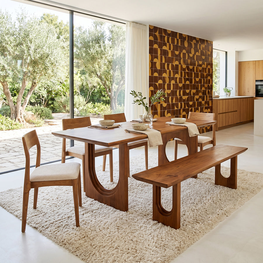 Bullnose chamfered mangohouten eetkamerbank - 220 cm