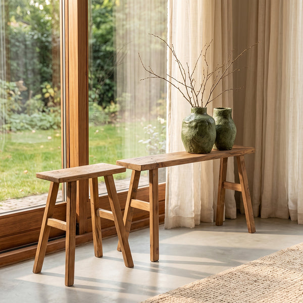 Java carpenter bijzettafel/bankje - gerecycled teakhout - 80x17x50 cm