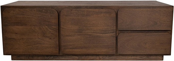 Tv dressoir 150 met 2 deuren en 2 lades, mango dark malt