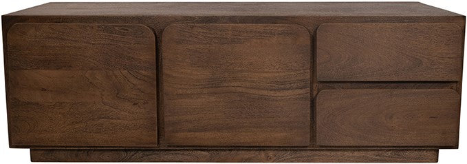 Tv dressoir 150 met 2 deuren en 2 lades, mango dark malt