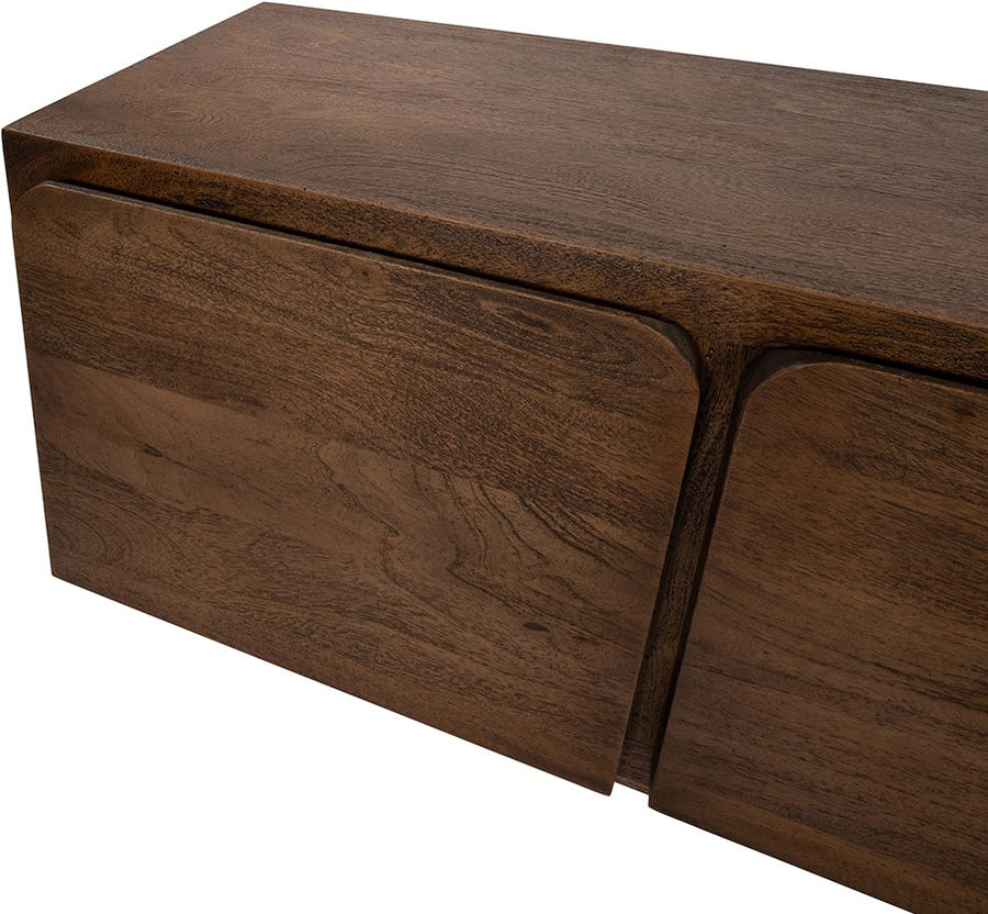 Tv dressoir 150 met 2 deuren en 2 lades, mango dark malt