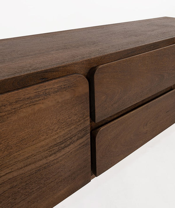 Tv dressoir 190 met 3 deuren en 2 lades, mango dark malt