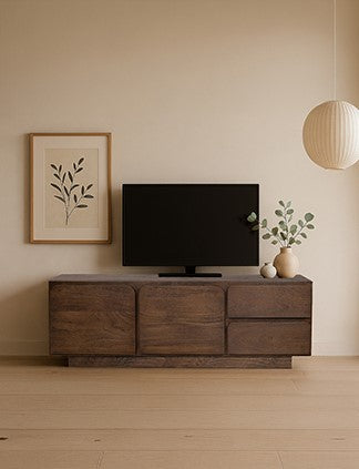 Tv dressoir 190 met 3 deuren en 2 lades, mango dark malt