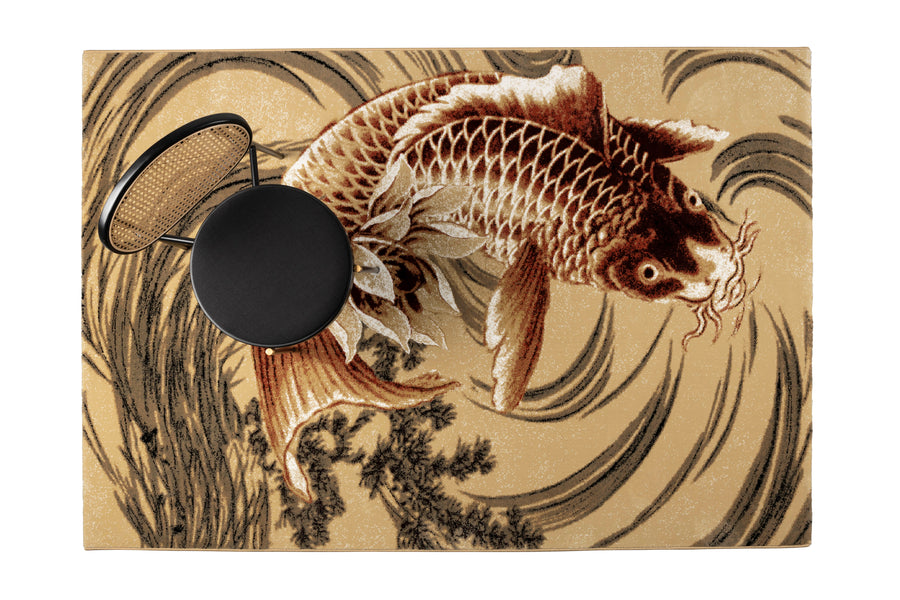 Vloerkleed The Legend of Koi 160x230 Beige/Oranje Rood