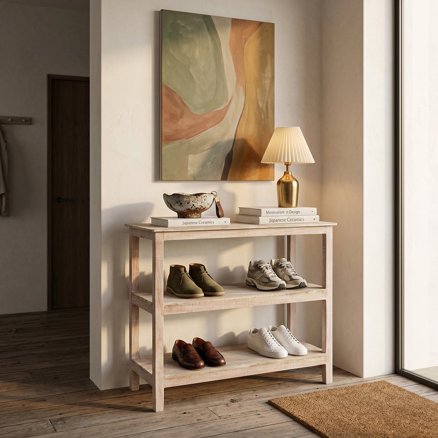 Limewash schoenenrek - 90x35x76 cm