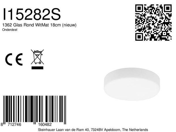 1362 Glas Rond WitMat 18,5cm (nieuw