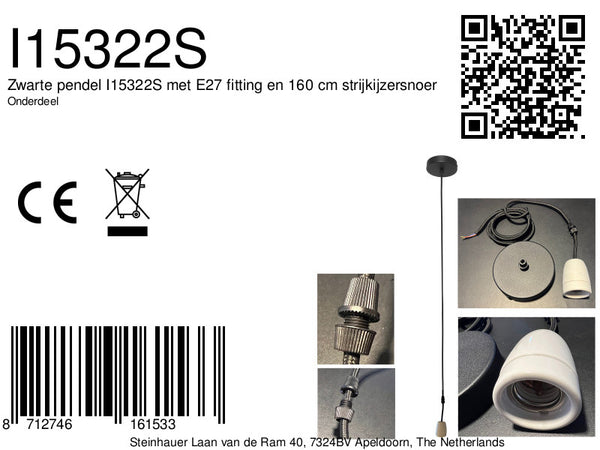 Pendel 160cm met porselein fitting E27