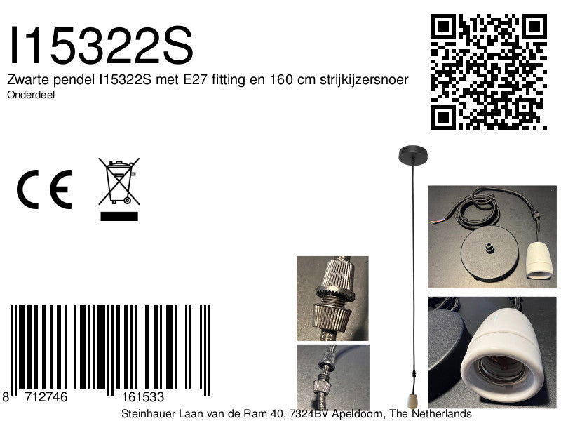 Pendel 160cm met porselein fitting E27
