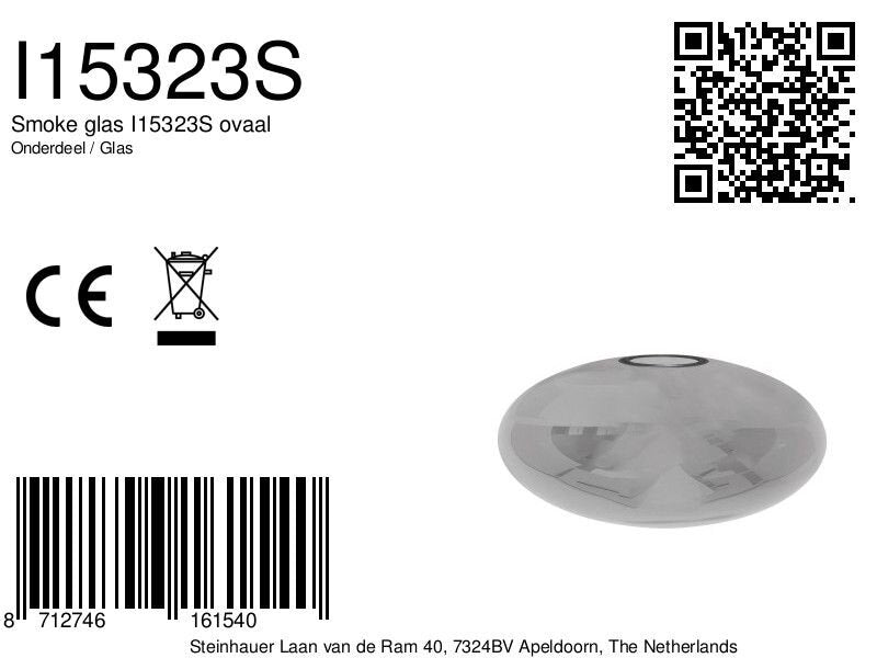 3387 glas ovaal 25cm smoke