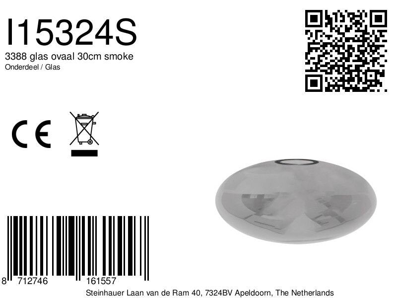 3388 glas ovaal 30cm smoke