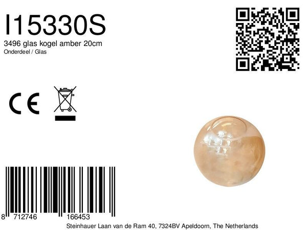 3496 glas kogel amber 20cm