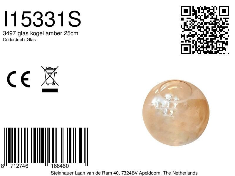 3497 glas kogel amber 25cm