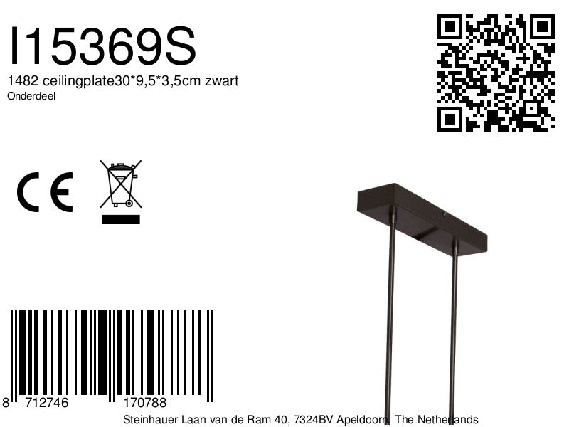 1482 ceilingplate30*9,5*3,5cm zwart