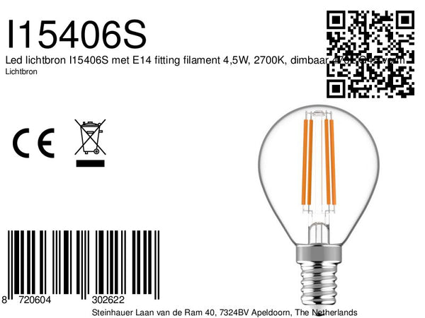 620148 Ledfil .4,5w,E14, 2700K,dimb