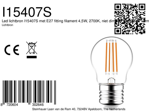 620149 Ledfil. 4,5w, E27, 2700K,G45