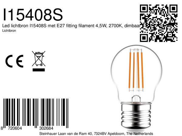620151 Ledfil. 4,5w, E27, 2700K,dim