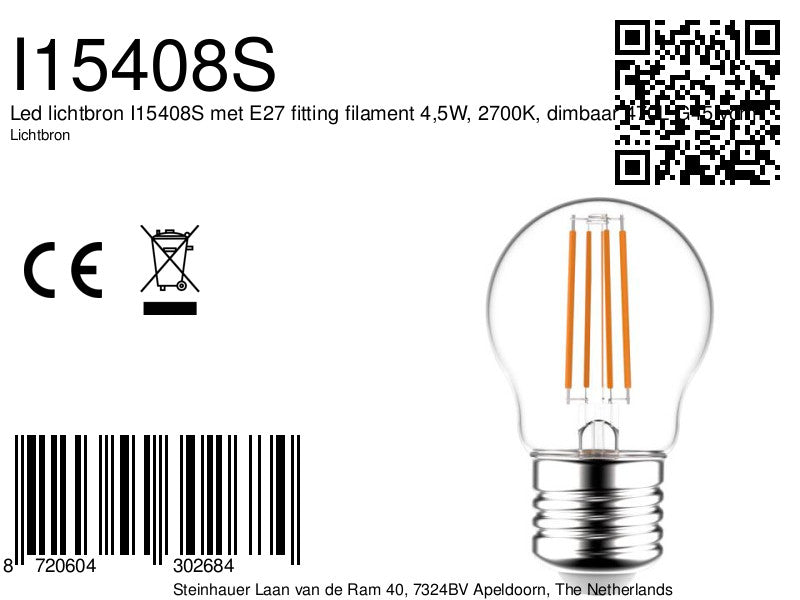 620151 Ledfil. 4,5w, E27, 2700K,dim