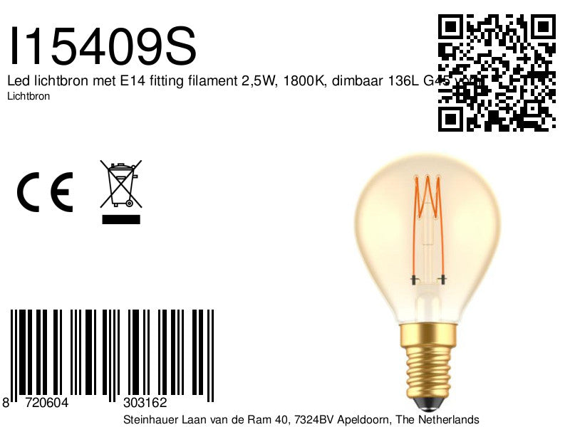 620190 Ledfil. 2,5w, E14,1800K, dim