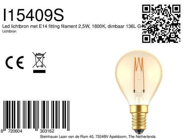 620190 Ledfil. 2,5w, E14,1800K, dim