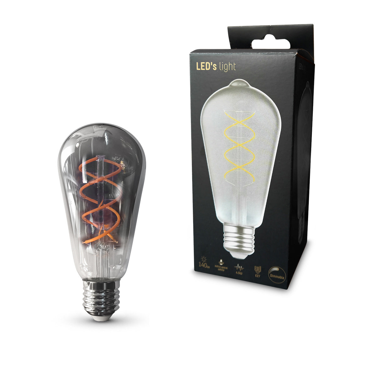 Dimbare smoke lichtbron met e27 fitting 140 lumen 1800 kelvin 4,5 watt