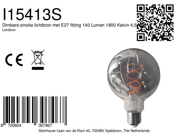 Dimbare smoke lichtbron met e27 fitting 140 lumen 1800 kelvin 4,5 watt