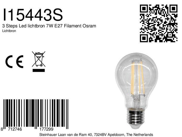 3 steps led lichtbron 7w e27 filament osram
