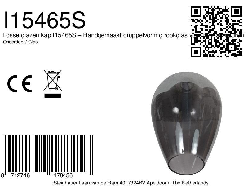Losse glazen kap i15465s – handgemaakt druppelvormig rookglas voor e27 armaturen
