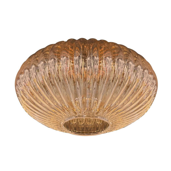 Glazen kap i15471s – handgemaakt ufo-vormig ribbelglas in amberkleur