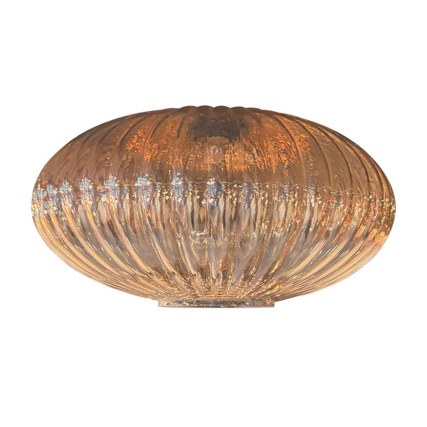 Glazen kap i15471s – handgemaakt ufo-vormig ribbelglas in amberkleur