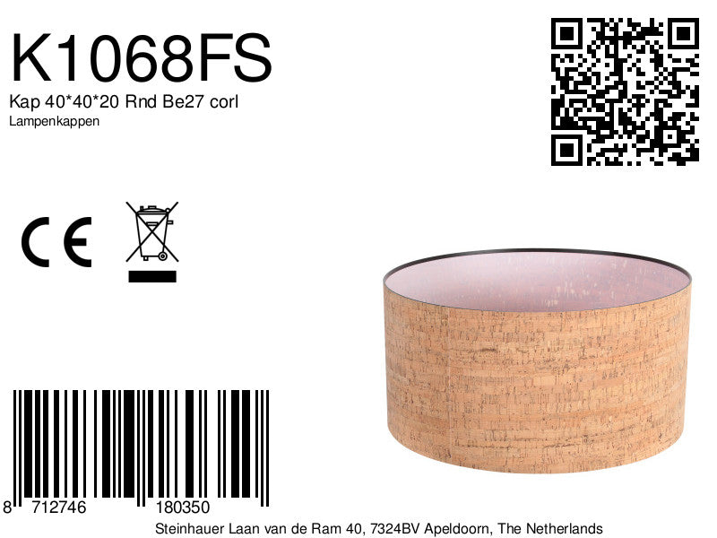 Lampenkap k1068fs ø40cm – sfeervolle natuurlijke kurkstructuur e27