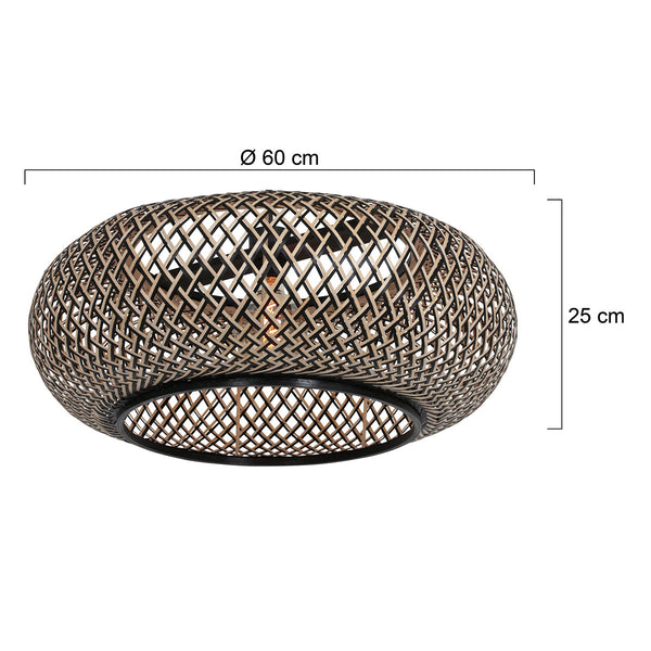 Zwart/naturel bamboe met houten lampenkap k2001hs ø60cm met e27 support.