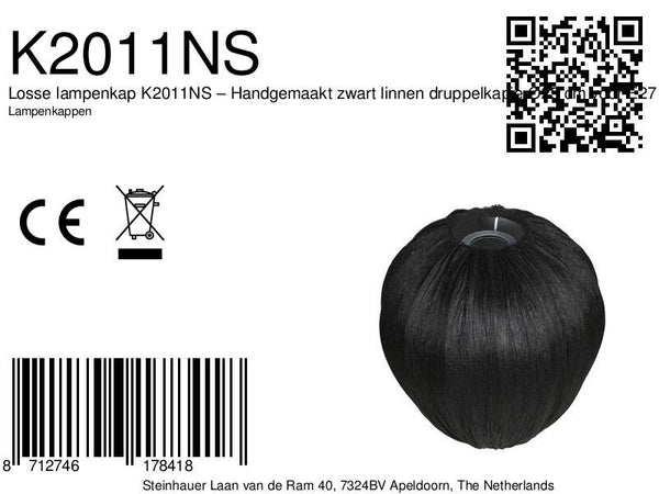 Losse lampenkap k2011ns – handgemaakt zwart linnen druppelkapje ø25 cm voor e27 armaturen