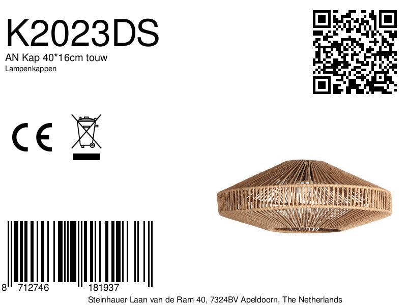 Lampenkap k2023ds ø40cm – touw kap met ronde vorm e27