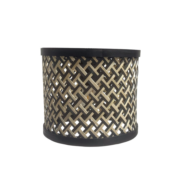Naturel met zwart bamboe/houten lampenkap k3084bs ⌀20cm met e27 support.