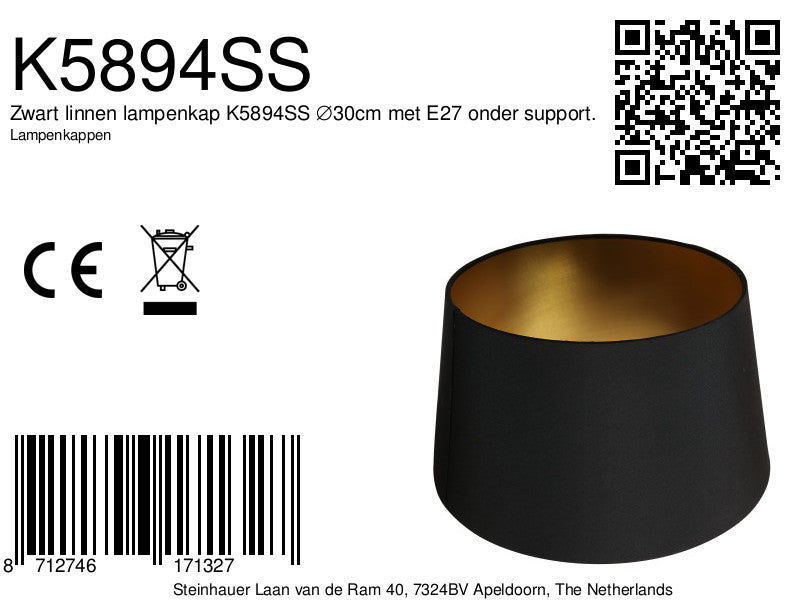 Kap 24*30*18 Rnd Be27 Effen zwart