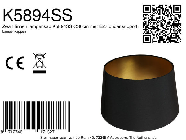 Kap 24*30*18 Rnd Be27 Effen zwart