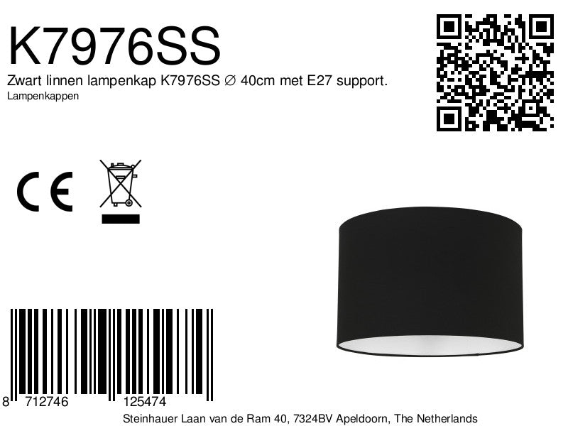 Kap Rond K7976SS Zwart Linnen