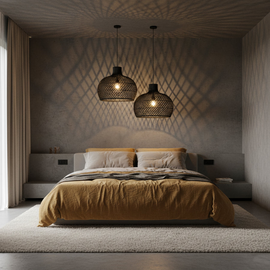 Maze rotan hanglamp zwart Ø 42x36 cm