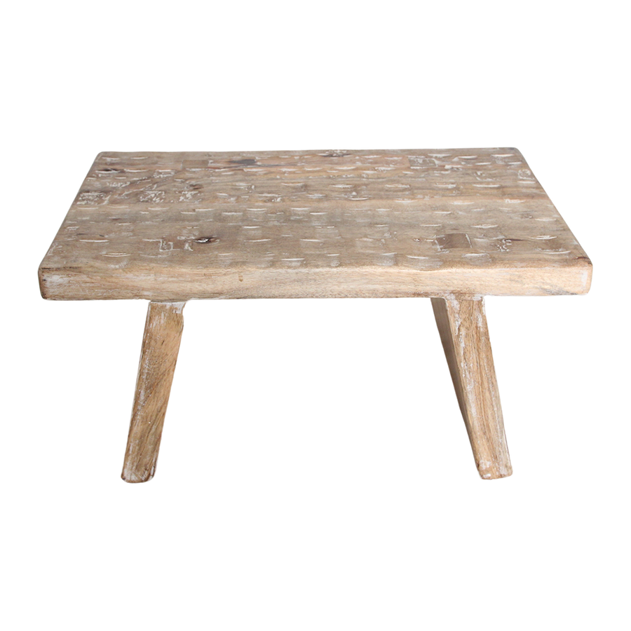 Mangohouten bijzettafel/kruk naturel - 40x25x20 cm