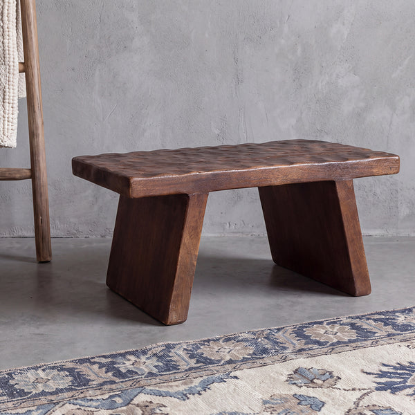 Mangohouten bijzettafel/kruk bruin - 40x25x20 cm