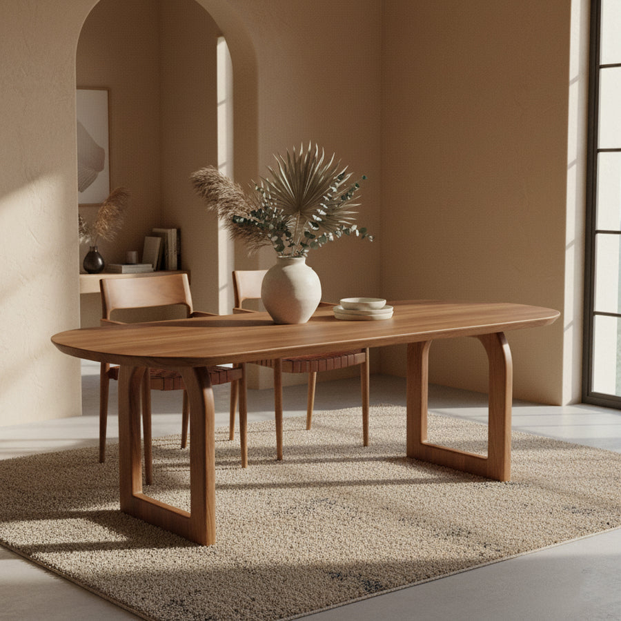Bullnose dining table brown 180 open base