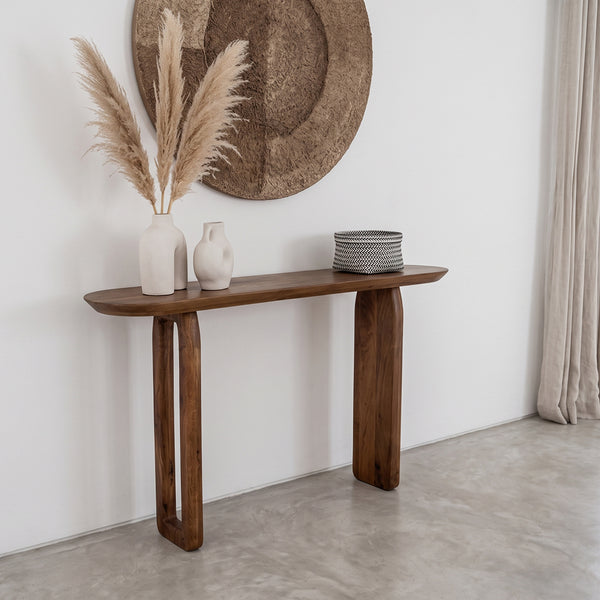 Bullnose mangohouten wandtafel bruin140x35x80 cm