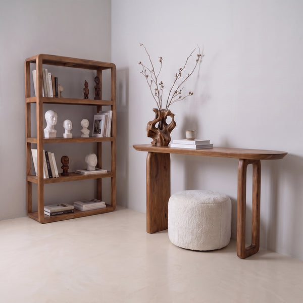 Bullnose mangohouten wandtafel bruin140x35x80 cm