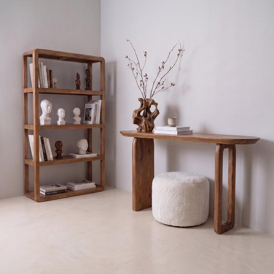 Bullnose mangohouten wandtafel bruin140x35x80 cm