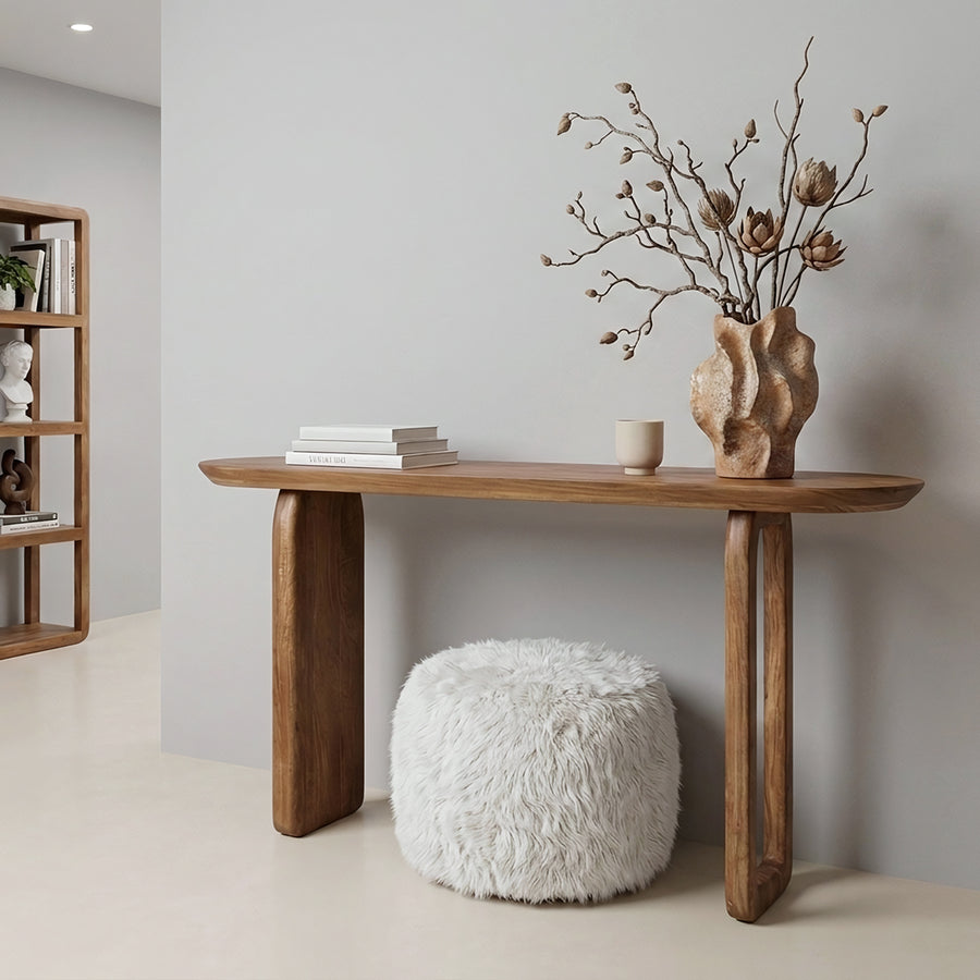 Bullnose mangohouten wandtafel bruin140x35x80 cm