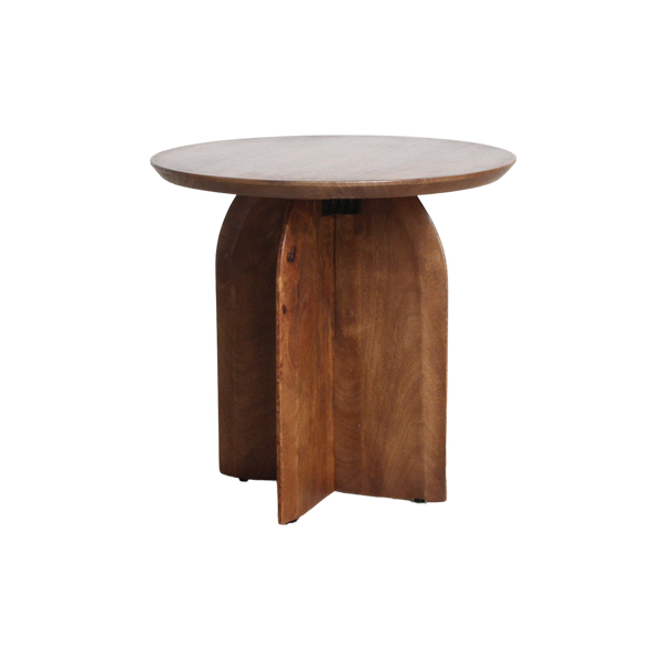 Bullnose mangohouten bijzettafel cross Ø 50 cm