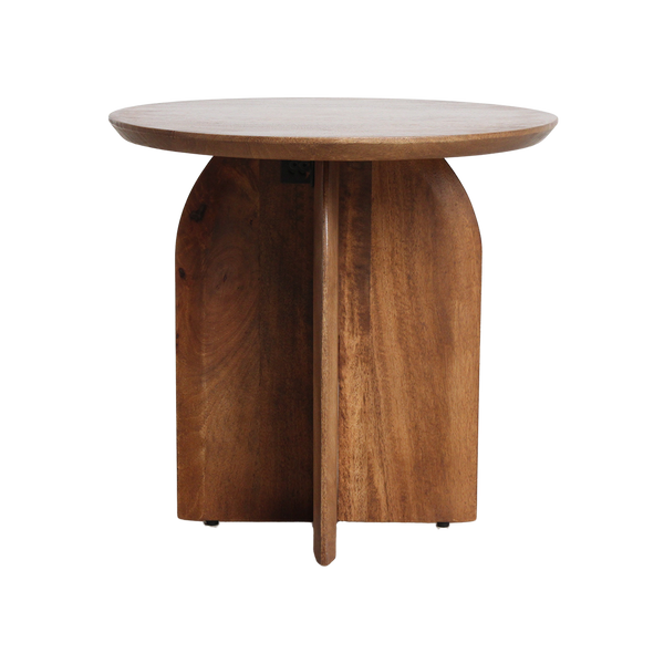 Bullnose mangohouten bijzettafel cross Ø 50 cm
