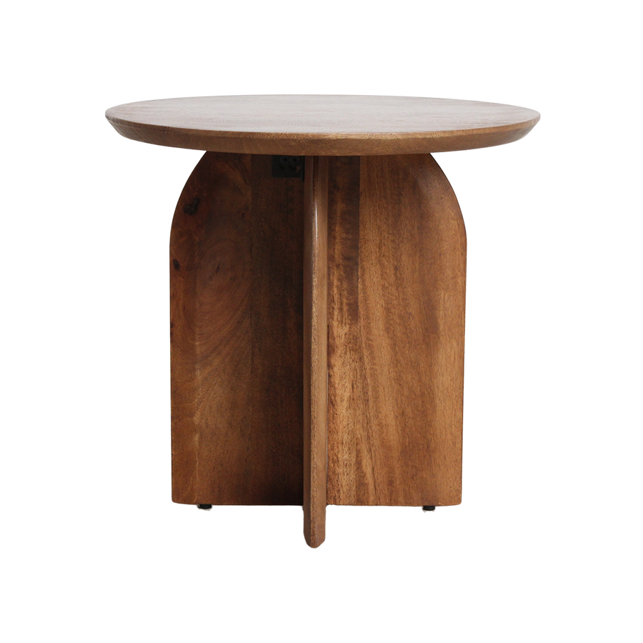 Bullnose mangohouten bijzettafel cross Ø 50 cm